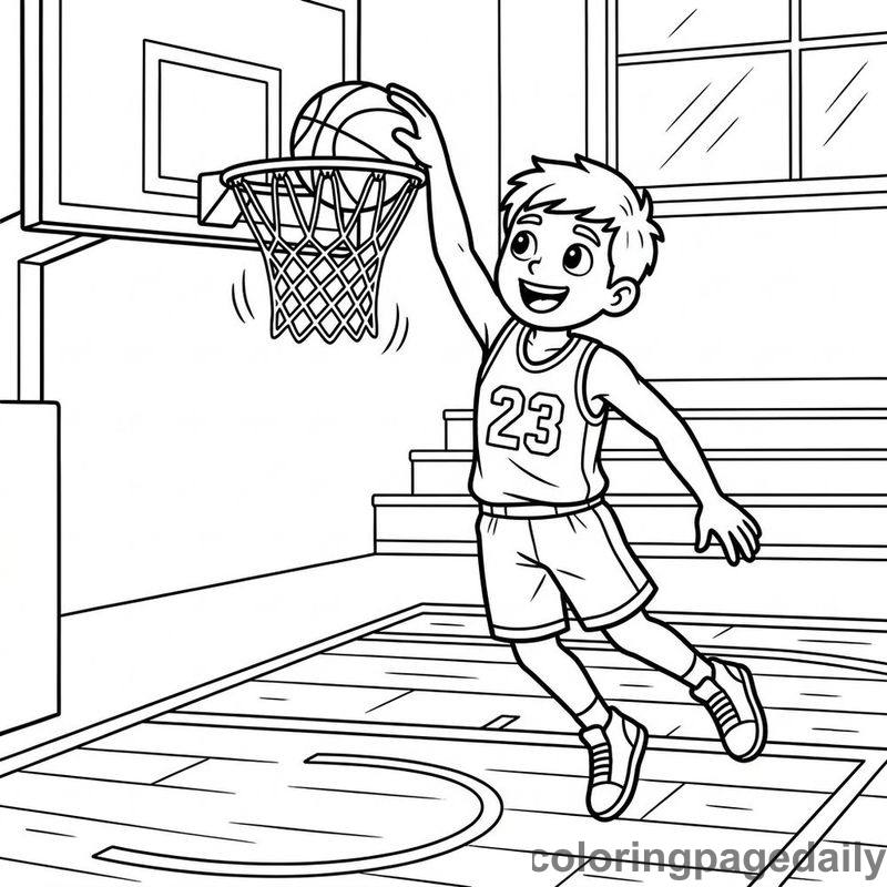 Basketball Slam Dunk - Daily printable coloring page in Sports category