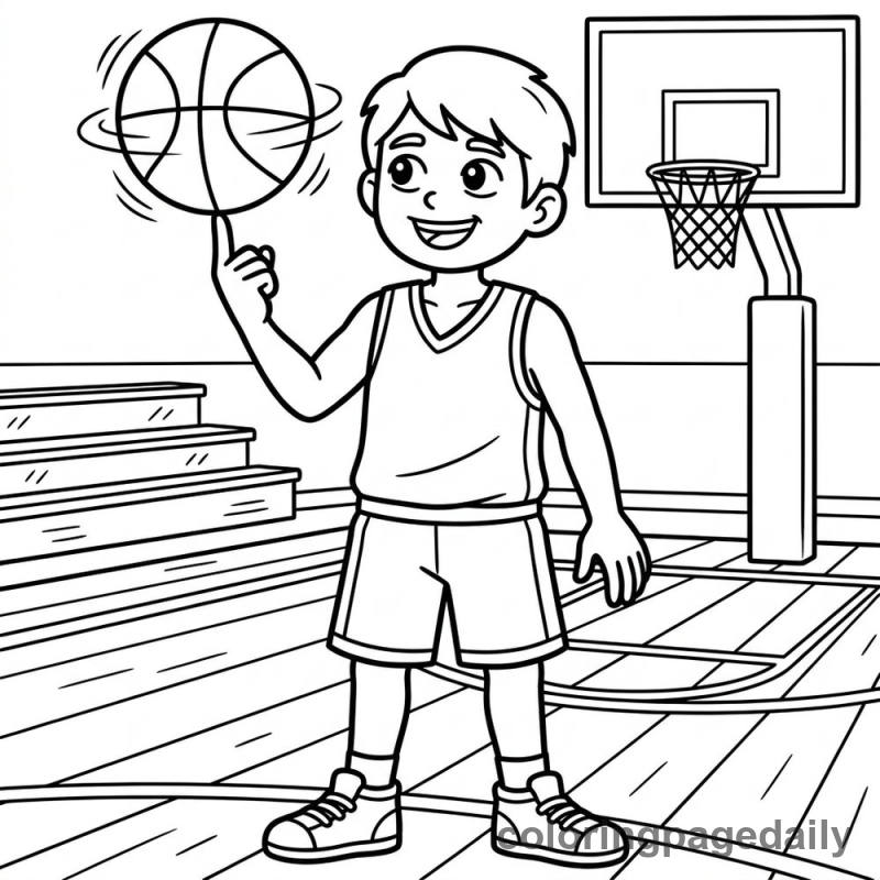 Basketball Spinning Trick - Daily printable coloring page in Sports category
