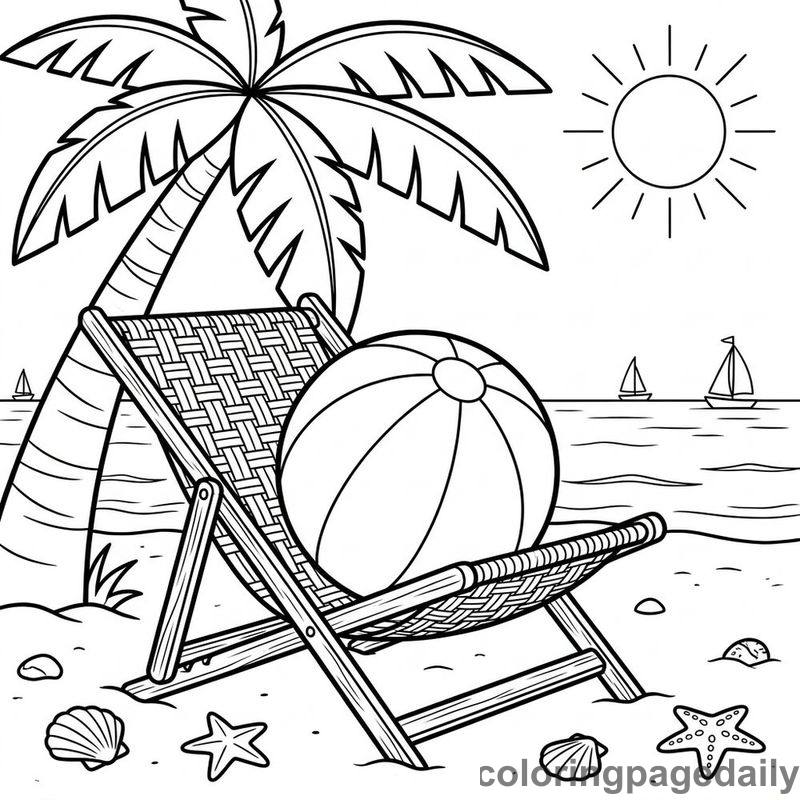 Beach Ball In Lounge Chair - Daily printable coloring page in Summer Vacation category