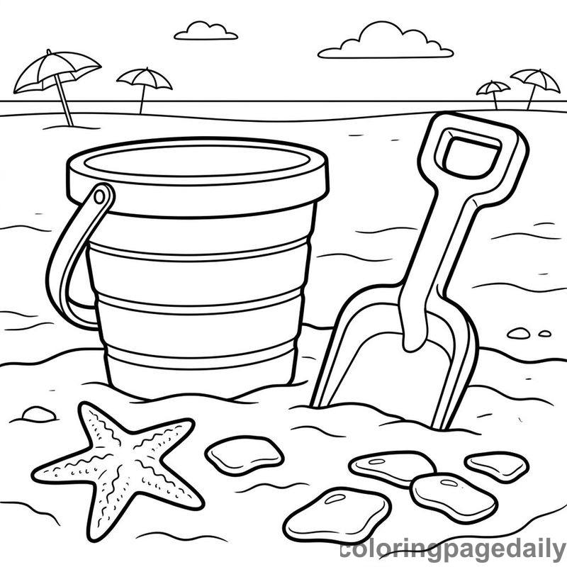 Beach Bucket And Shovel - Daily printable coloring page in Summer Vacation category