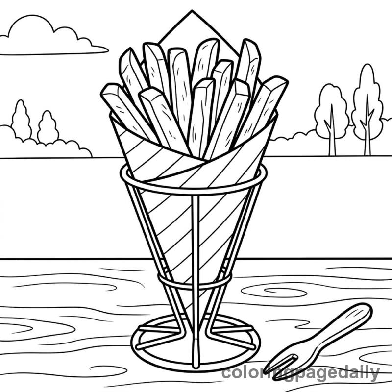 Belgian Frites In Cone - Daily printable coloring page in Food category