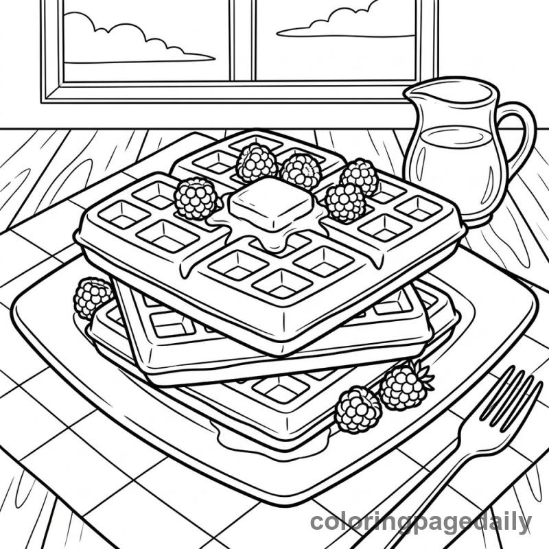 Belgian Waffle Stack - Daily printable coloring page in Food category