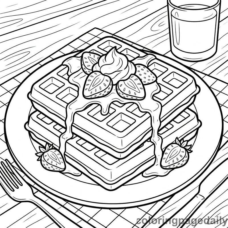 Belgian Waffles Breakfast - Daily printable coloring page in Food category