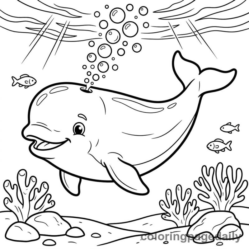 Beluga Whale Bubbles - Daily printable coloring page in Ocean and Underwater Life category