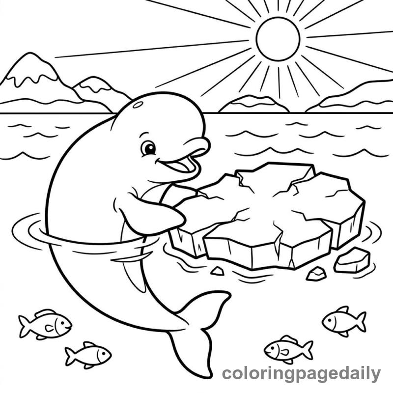 Beluga Whale Nudging Ice - Daily printable coloring page in Winter and Snow Season category