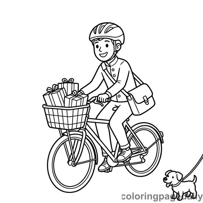 Bicycle Courier Delivering Packages - Daily printable coloring page in Professions category