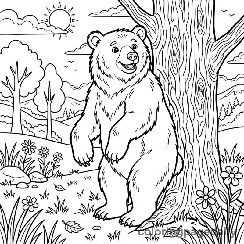 Black Bear Scratching Back - Daily printable coloring page in Animals category