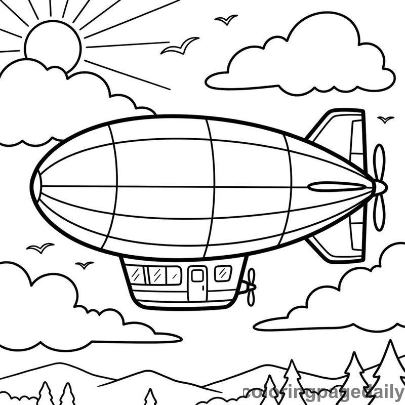 Blimp Floating In Sky - Daily printable coloring page in Vehicle category