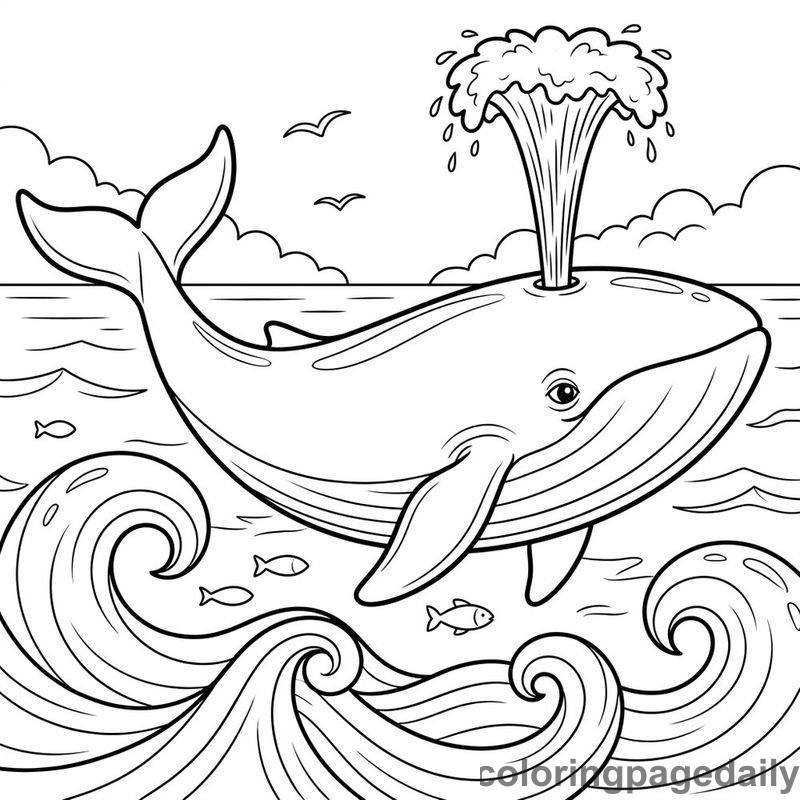 Blue Whale Water Spout - Daily printable coloring page in Ocean and Underwater Life category