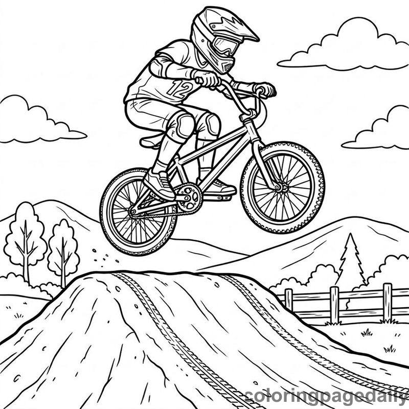 BMX Cyclist High Jump - Daily printable coloring page in Sports category