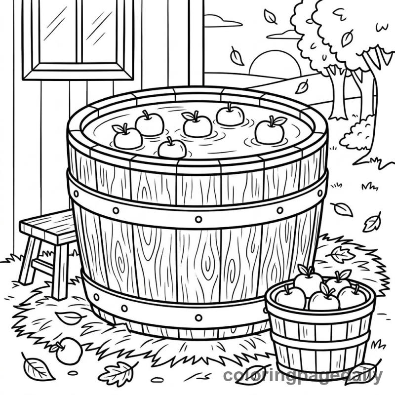 Bobbing for Apples - Daily printable coloring page in Thanksgiving category