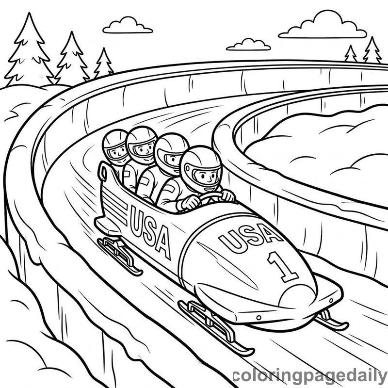 Bobsled Team Racing - Daily printable coloring page in Sports category