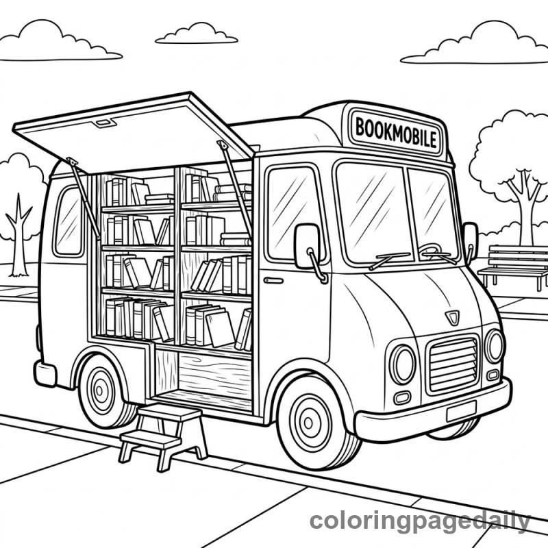 Bookmobile Delivering Books - Daily printable coloring page in Vehicle category