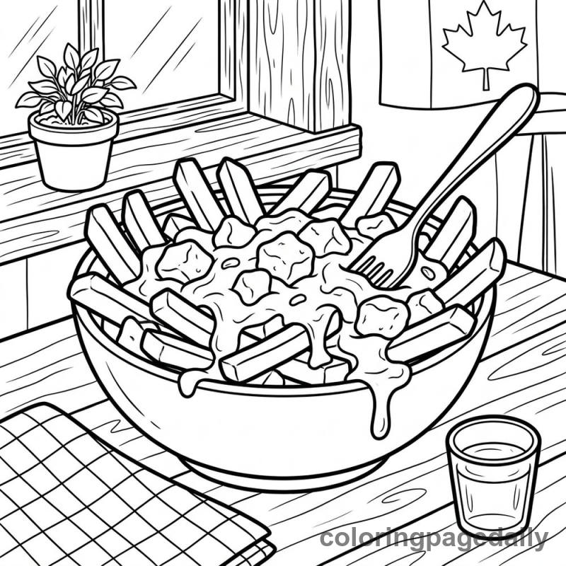 Bowl of Canadian Poutine - Daily printable coloring page in Food category