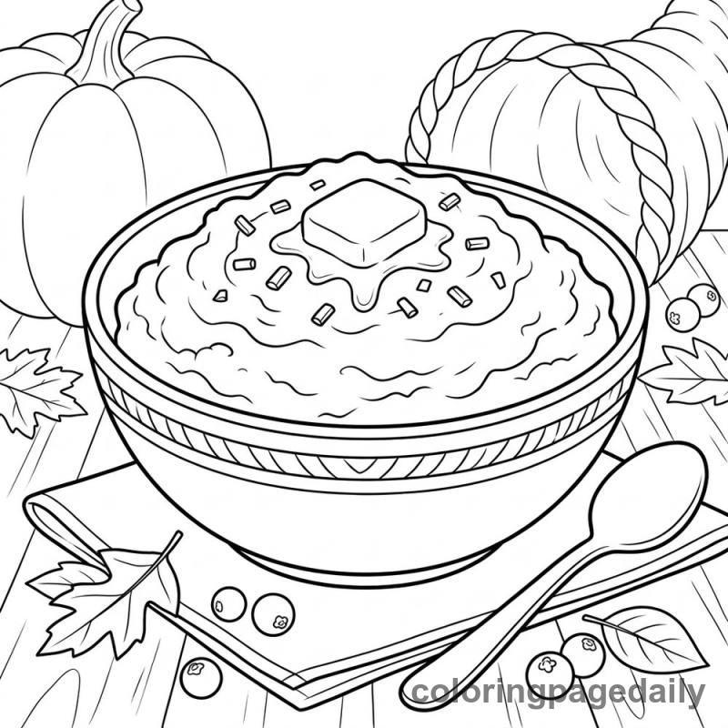 Bowl of Mashed Potatoes - Daily printable coloring page in Thanksgiving category