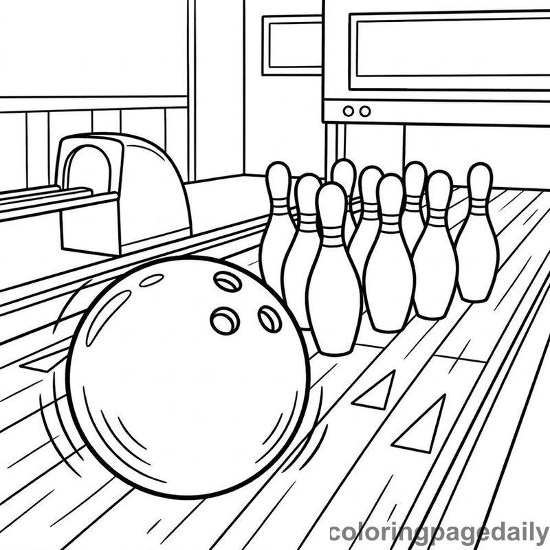 Bowling Ball Hitting Pins - Daily printable coloring page in Sports category