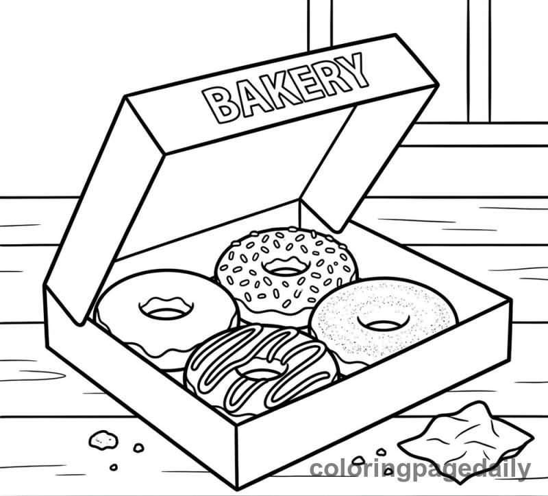 Box of Sweet Donuts - Daily printable coloring page in Food category