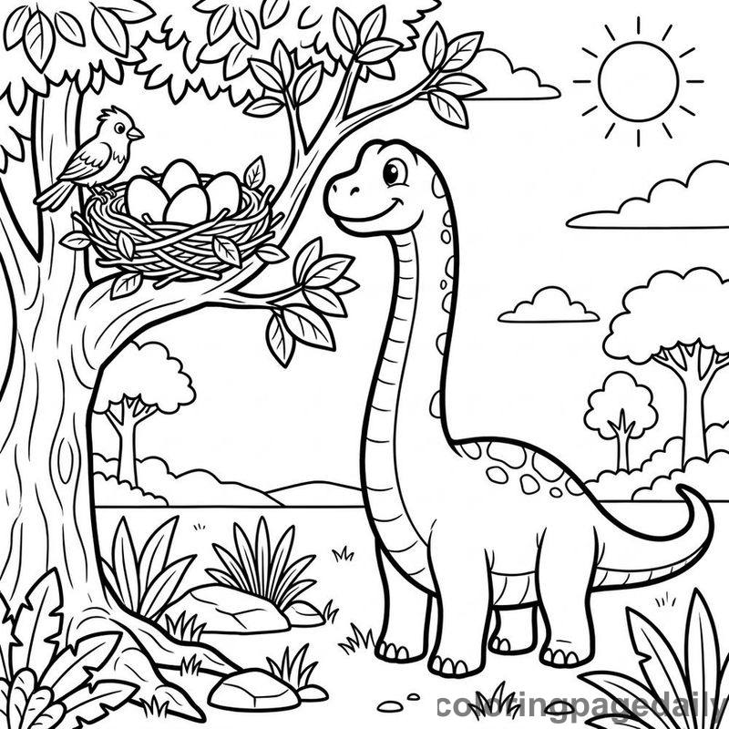 Brachiosaurus Bird Nest - Daily printable coloring page in Dinosaur category