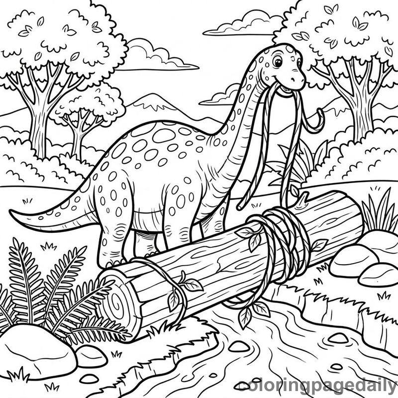 Brachiosaurus Building Log Bridge - Daily printable coloring page in Dinosaur category