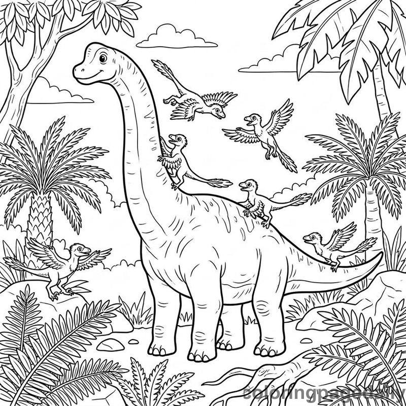 Brachiosaurus Dinosaur Glider Ladder - Daily printable coloring page in Dinosaur category