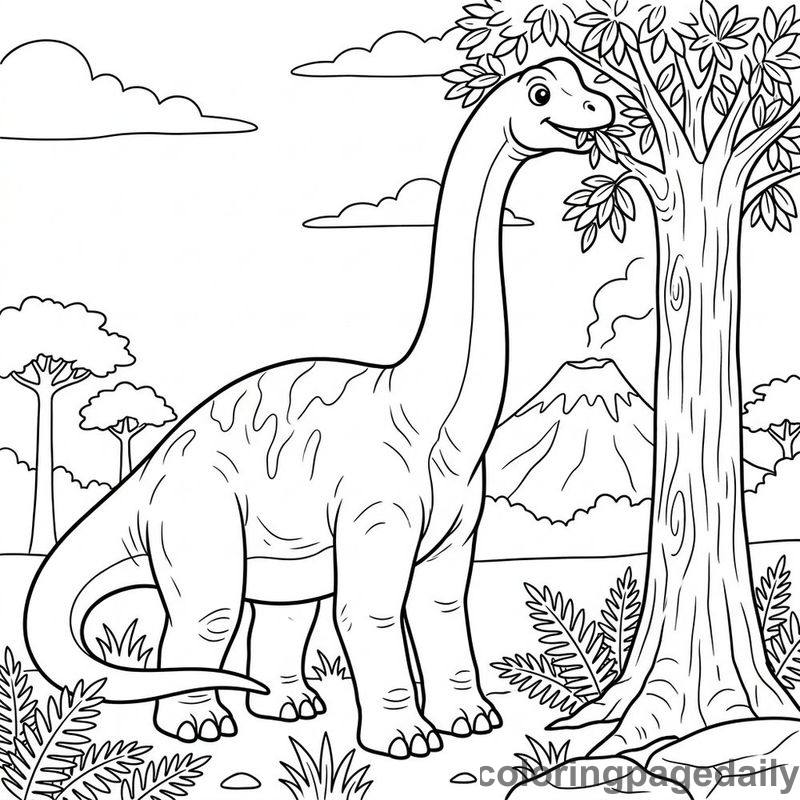 Brachiosaurus Eating Leaves - Daily printable coloring page in Dinosaur category