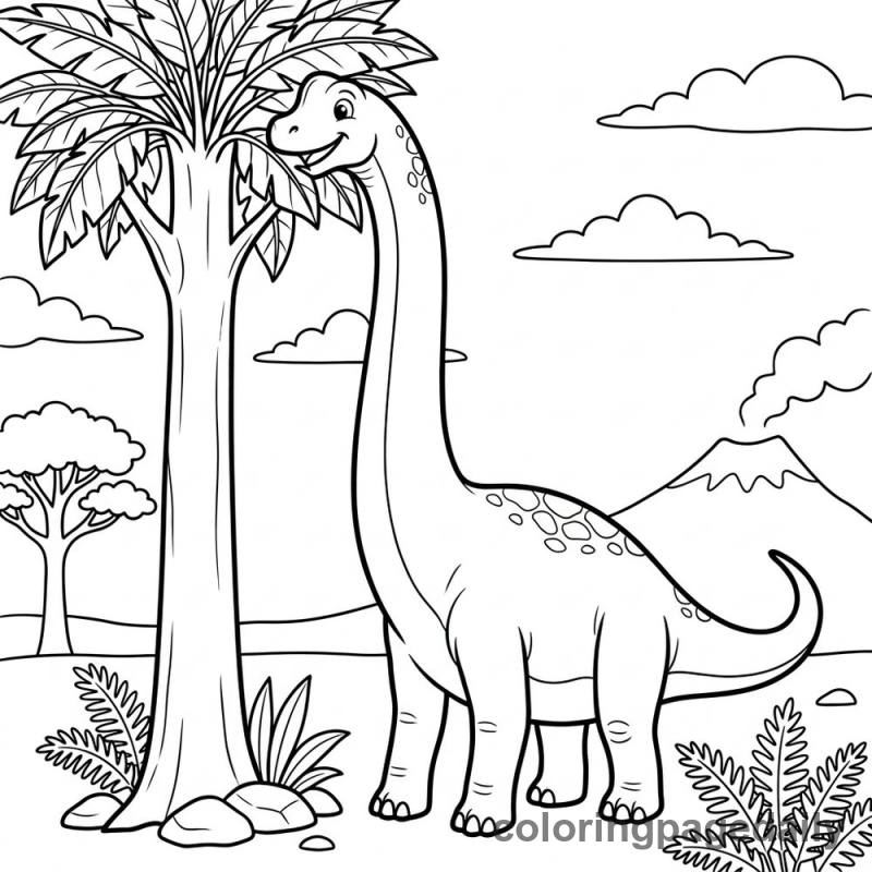 Brachiosaurus Reaching for a Snack - Daily printable coloring page in Dinosaur category