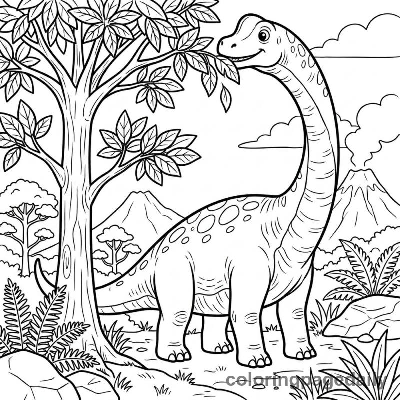 Brachiosaurus Reaching for Leaves - Daily printable coloring page in Dinosaur category