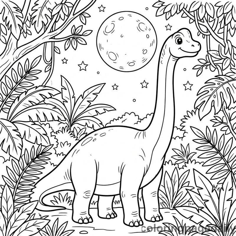 Brachiosaurus Watching The Moon - Daily printable coloring page in Dinosaur category