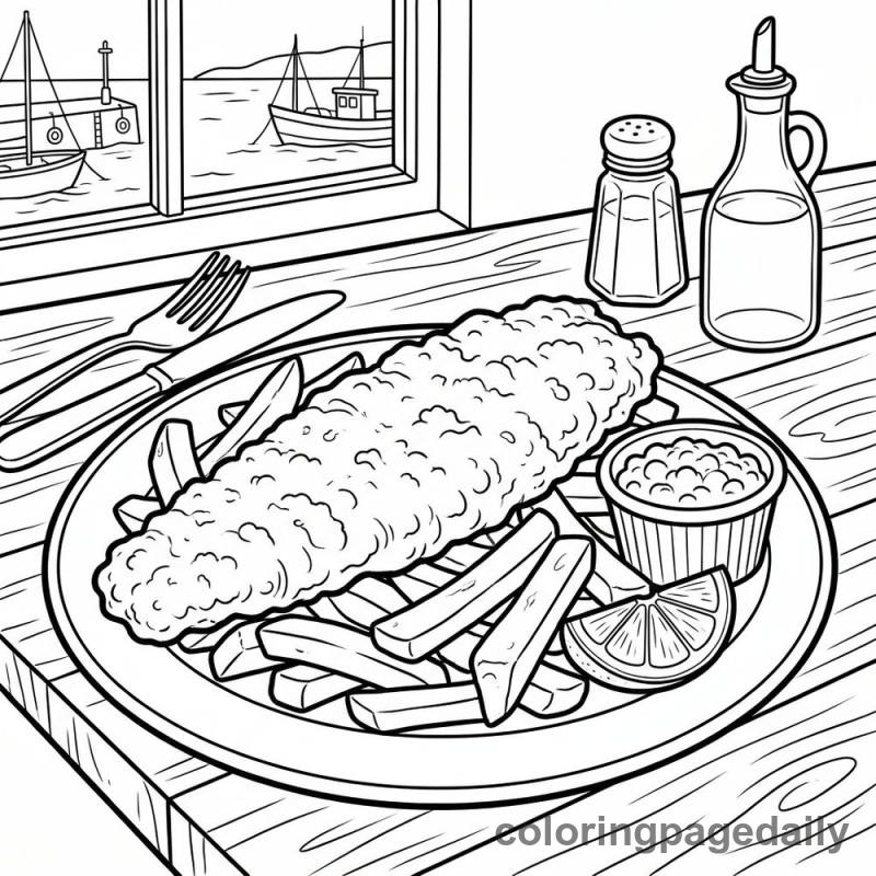 British Fish and Chips - Daily printable coloring page in Food category