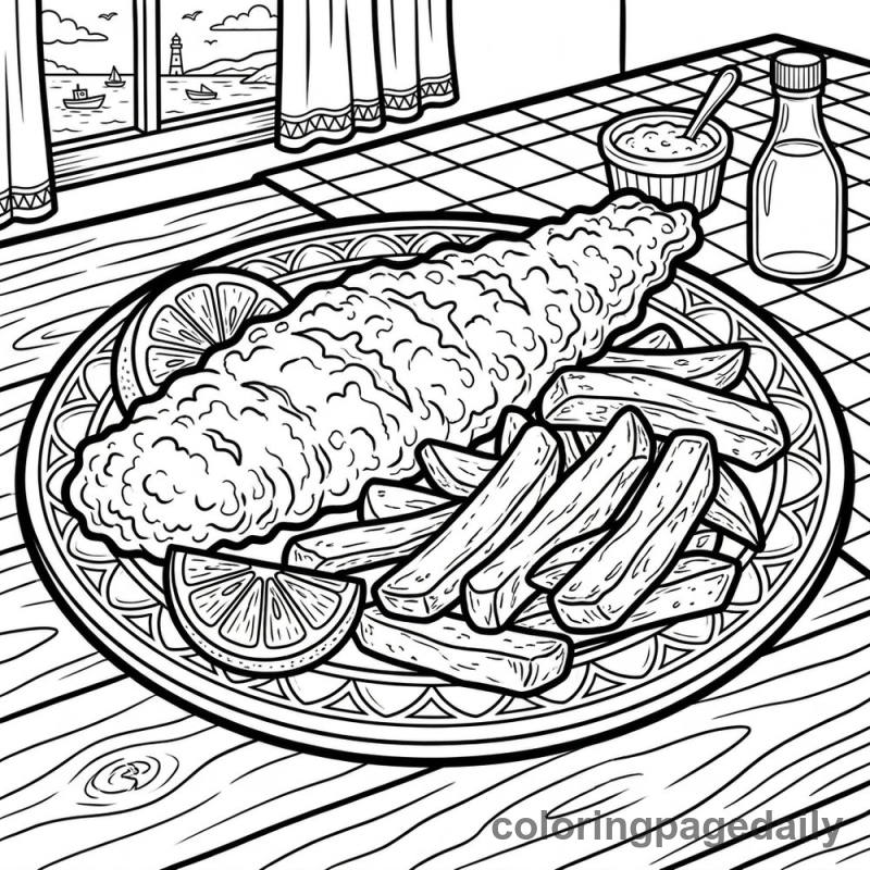 British Fish and Chips - Daily printable coloring page in Food category