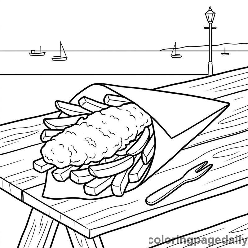 British Fish And Chips - Daily printable coloring page in Food category