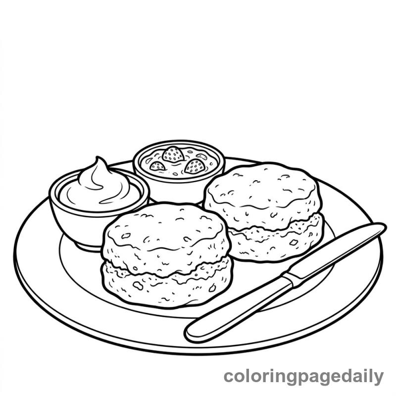 British Scones with Jam - Daily printable coloring page in Food category