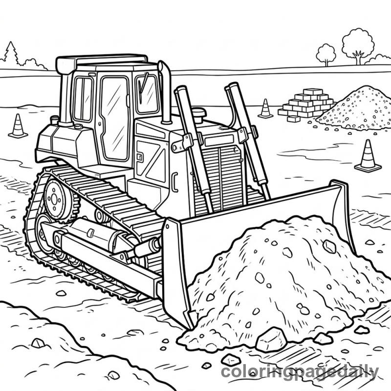 Bulldozer at Construction Site - Daily printable coloring page in Vehicle category