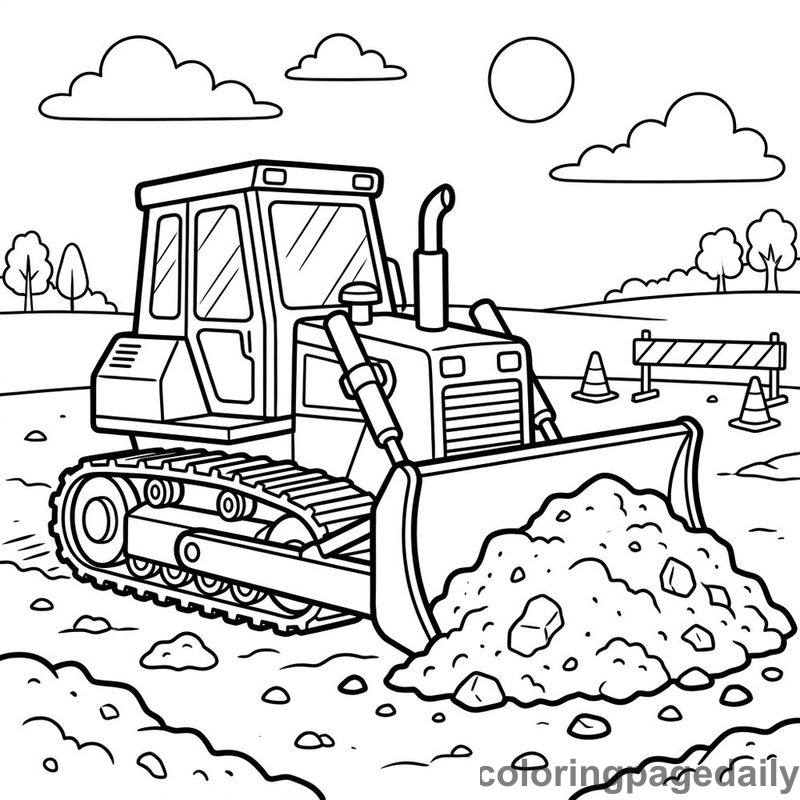 Bulldozer Pushing Dirt - Daily printable coloring page in Vehicle category