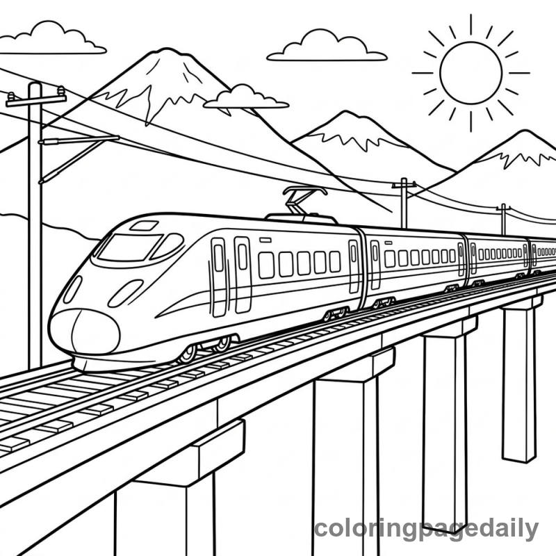 Bullet Train Journey - Daily printable coloring page in Vehicle category