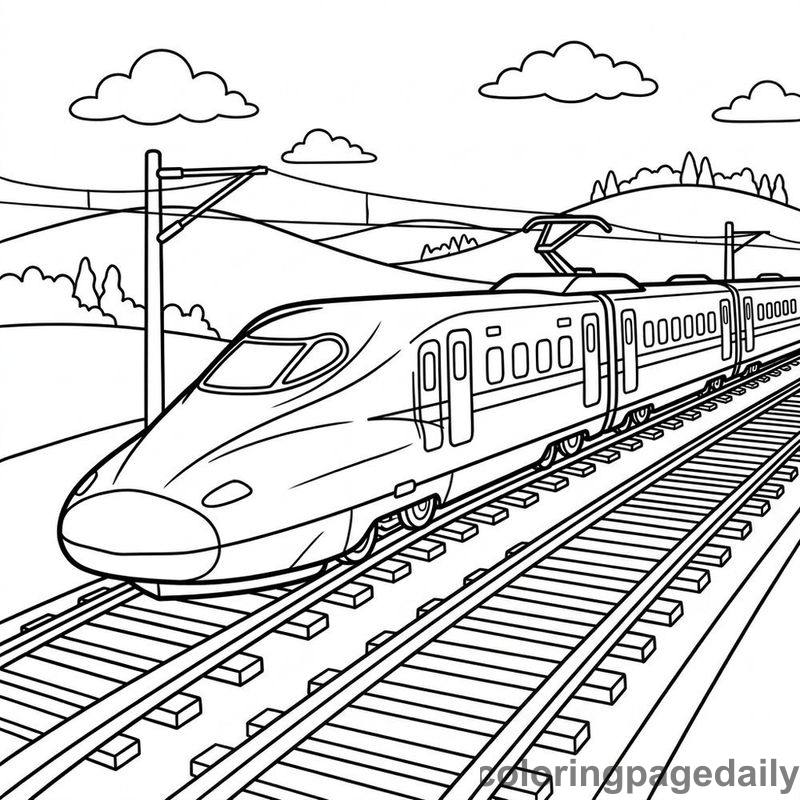 Bullet Train Speeding - Daily printable coloring page in Vehicle category