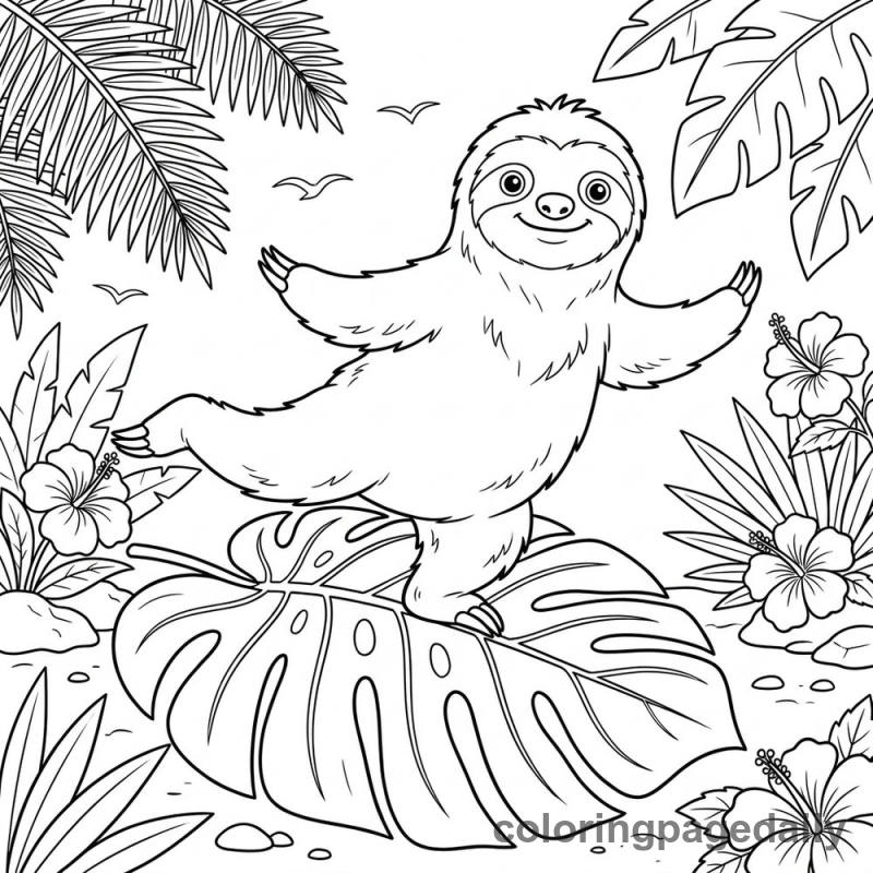 Calm Sloth Doing Yoga - Daily printable coloring page in Animals category
