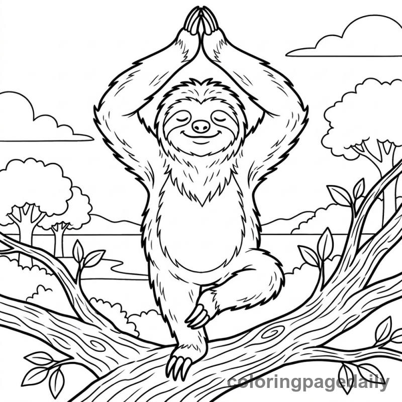 Calm Sloth's Yoga Pose - Daily printable coloring page in Animals category