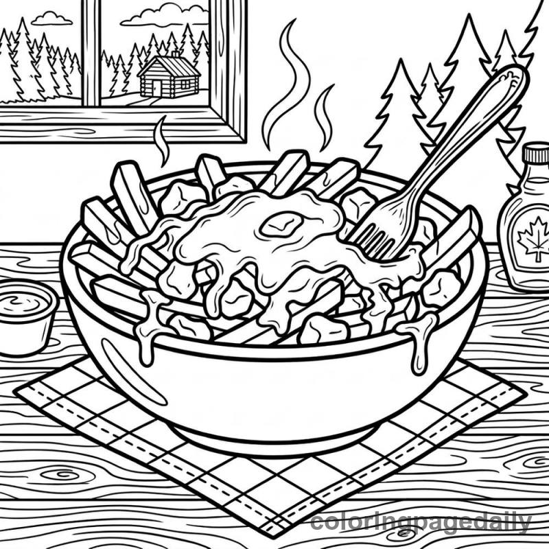Canadian Poutine Bowl - Daily printable coloring page in Food category