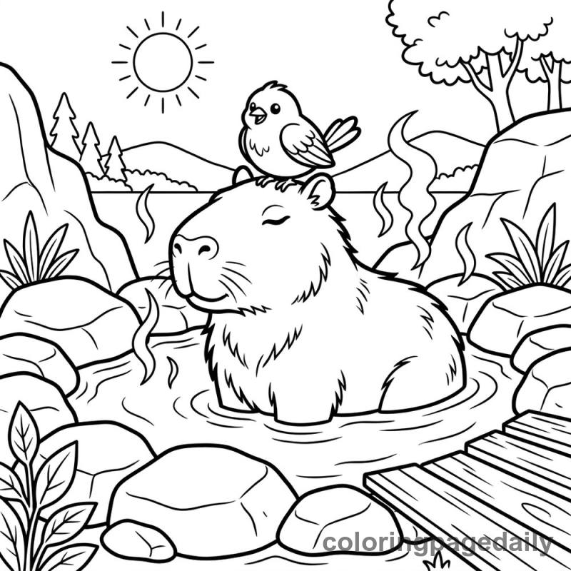 Casper the Capybara’s Cozy Morning - story illustration coloring page