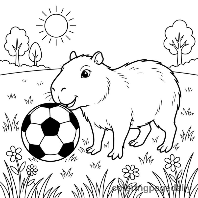 Capybara Soccer Star - Daily printable coloring page in Animals category