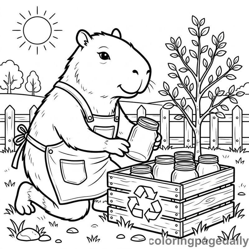 Capybara Sorting Spring Recycling - Daily printable coloring page in Animals category