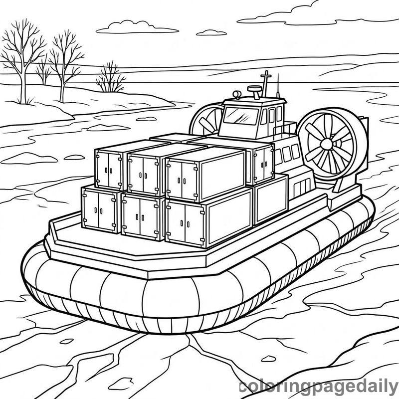 Cargo Hovercraft On Ice - Daily printable coloring page in Vehicle category
