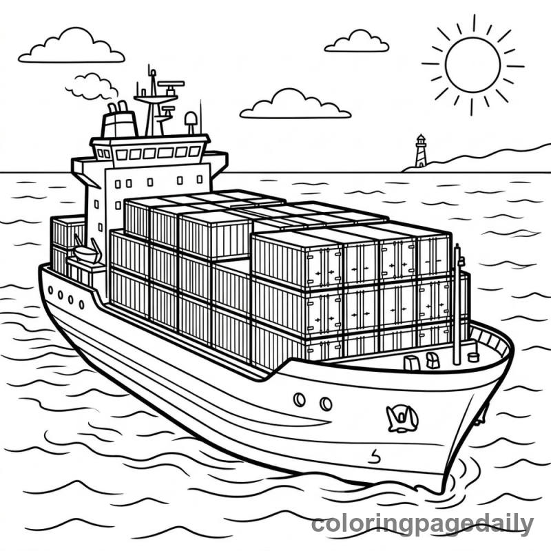 Cargo Ship Sailing - Daily printable coloring page in Vehicle category