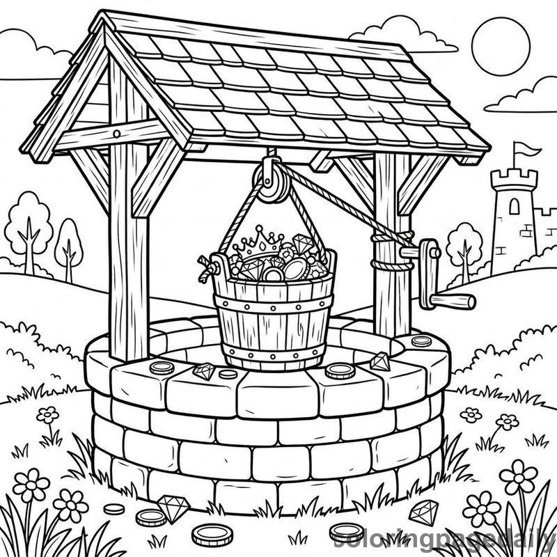 Castle Well Overflowing Jewels - Daily printable coloring page in Fairy Tales category