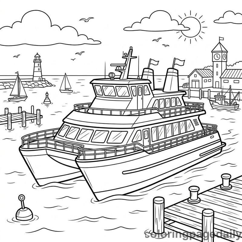 Catamaran Passenger Ferry - Daily printable coloring page in Vehicle category