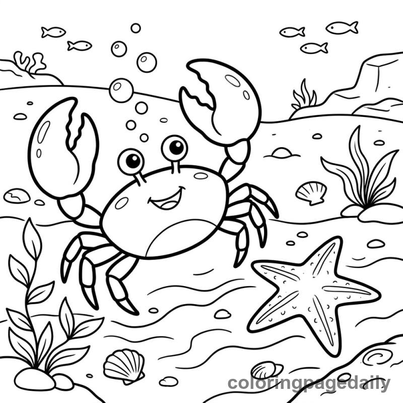 Cheerful Crab Walking - Daily printable coloring page in Ocean and Underwater Life category