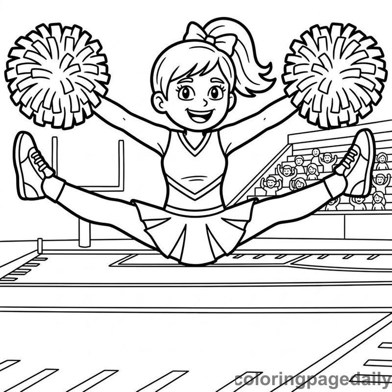 Cheerleader High Split Jump - Daily printable coloring page in Sports category