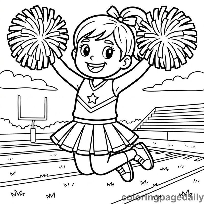 Cheerleader Jumping High - Daily printable coloring page in Sports category