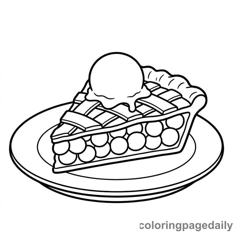 Cherry Pie With Ice Cream - Daily printable coloring page in Food category